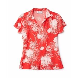 Vintage Teddi of California Tropical Floral Collared Shirt Orange White